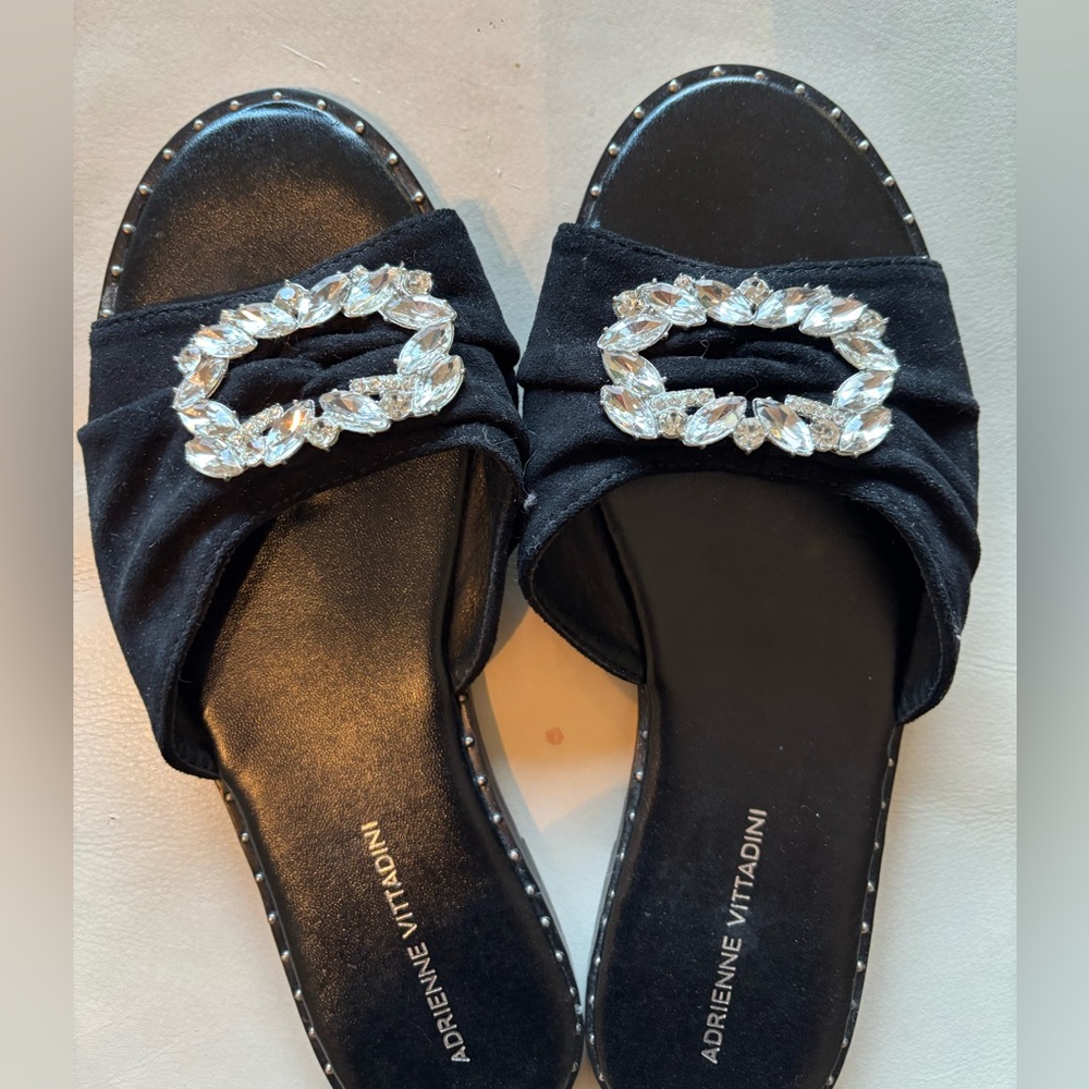 Adrienne Vittadini Black Sandals with Crystal Detail
